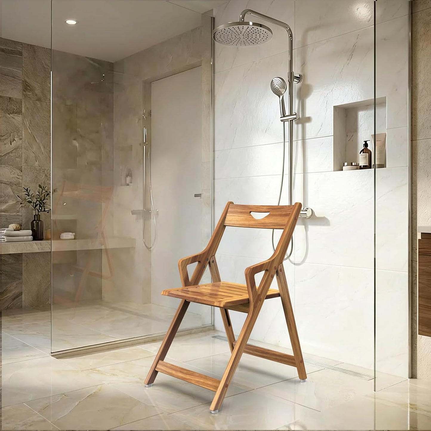 Silla ducha plegable teca respaldo giratorio 350lb