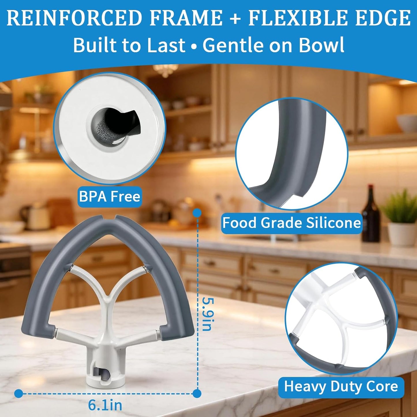 Accesorio para KitchenAid con borde flexible para batidora de 4.5-5 Qt