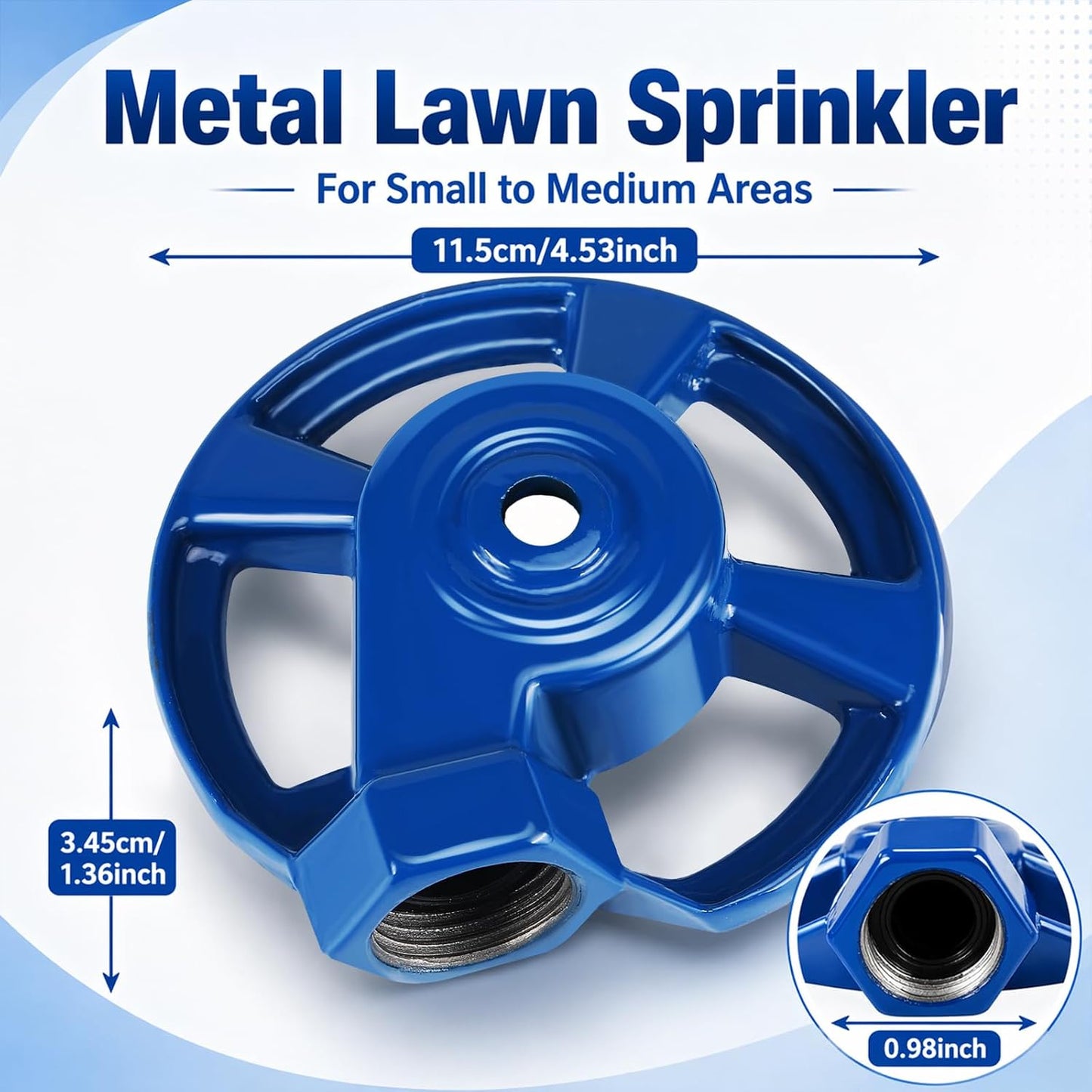 Aspersor hierro fundido para jardín patio roscas americanas azul