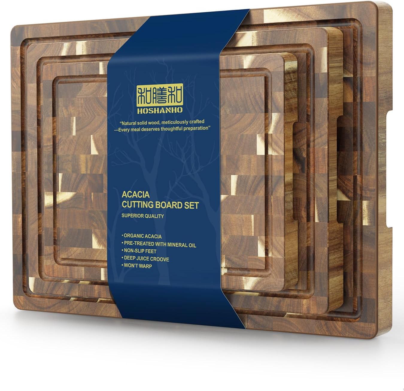 Set 3 Tablas Cortar Acacia Extra Grande Cuchillo 7pulg