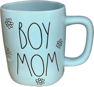 Taza de café Boy Mom de Rae Dunn Magenta azul cerámica con diseño de margaritas