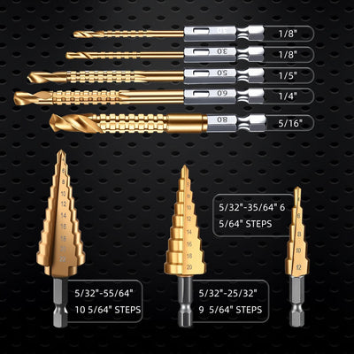 Set 3 Brocas Escalonadas y 5 Jobber HSS Metal Madera