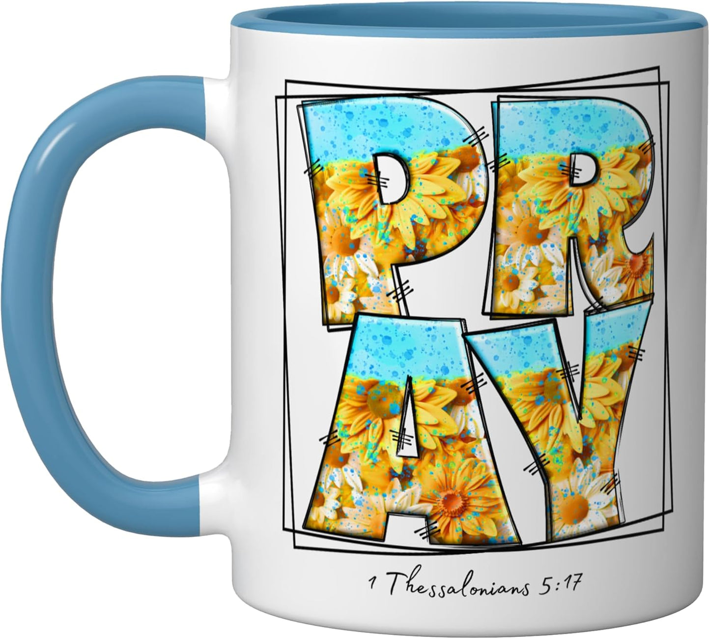 Taza Cerámica Versículo 1 Tesalonicenses 5:17 Azul/Blanco