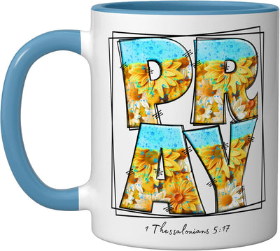Taza Cerámica Versículo 1 Tesalonicenses 5:17 Azul/Blanco