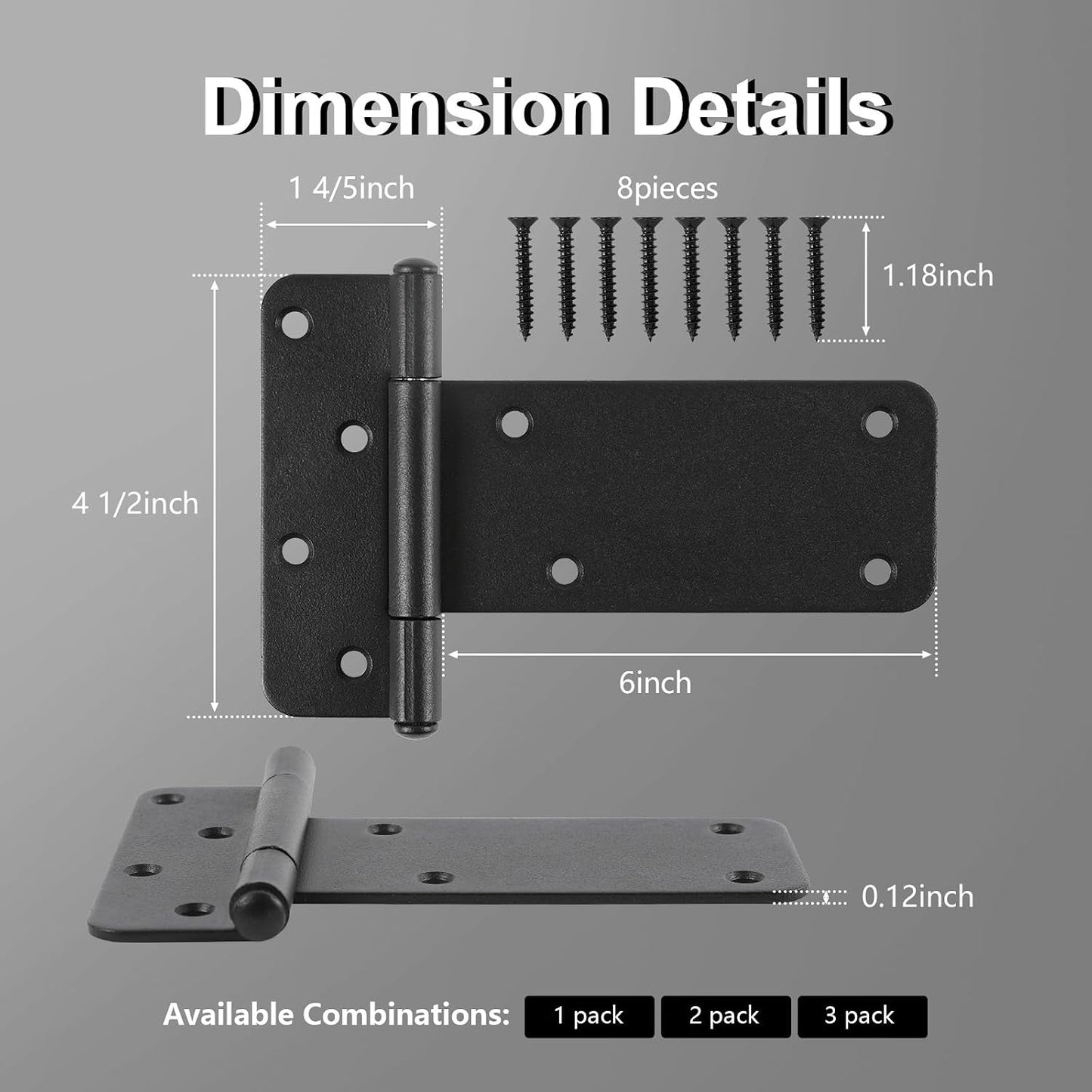 Bisagras puerta 6pulg resistentes 280lb set 4 negras mate