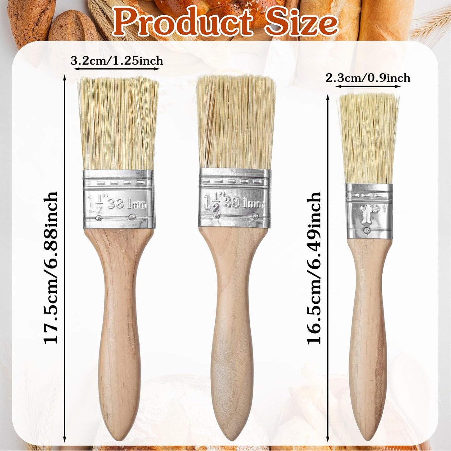 3 Cepillos Pastelería Cerdas Jabalí Mango Madera 1 1/2pulg