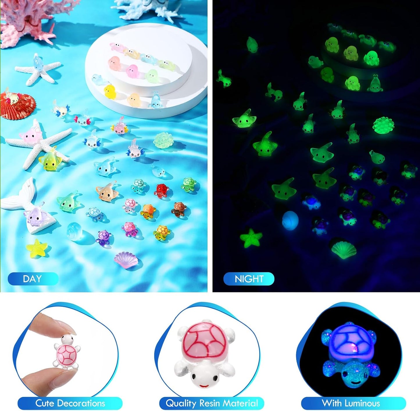 154 Mini Figuras Resina Brillan en la Oscuridad Océano