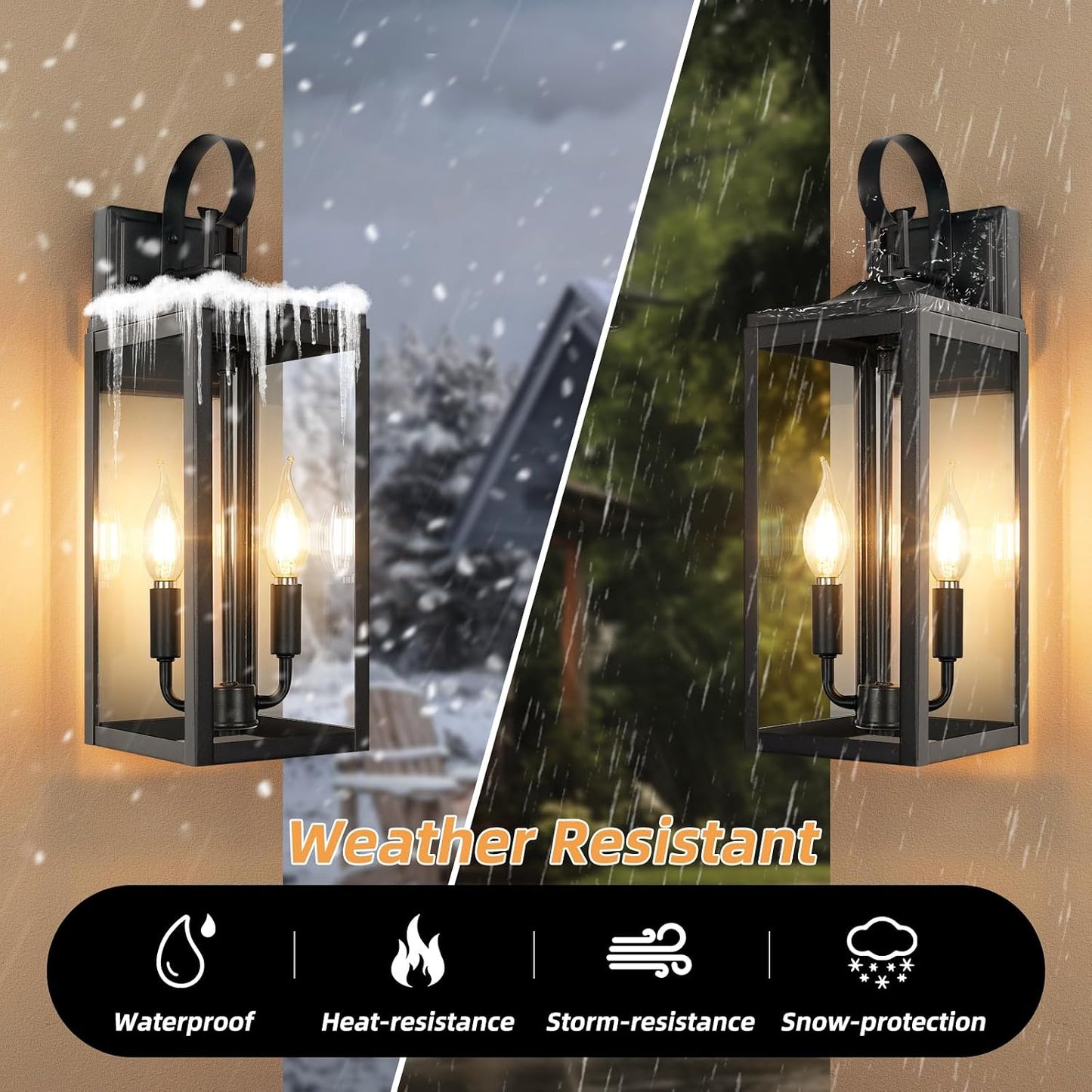 2 Luces de porche exterior 17.6pulg vidrio transparente