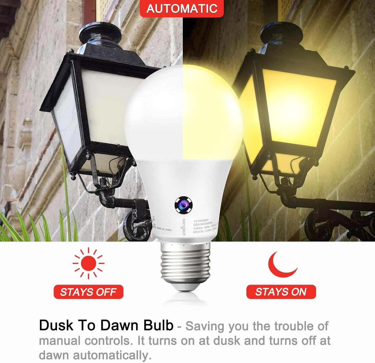 Bombilla LED A19 sensor exterior pack 4 3000K blanco suave