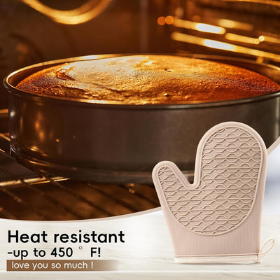 Guantes de horno de silicona resistente al calor para manos normales y pequeñas Kahki