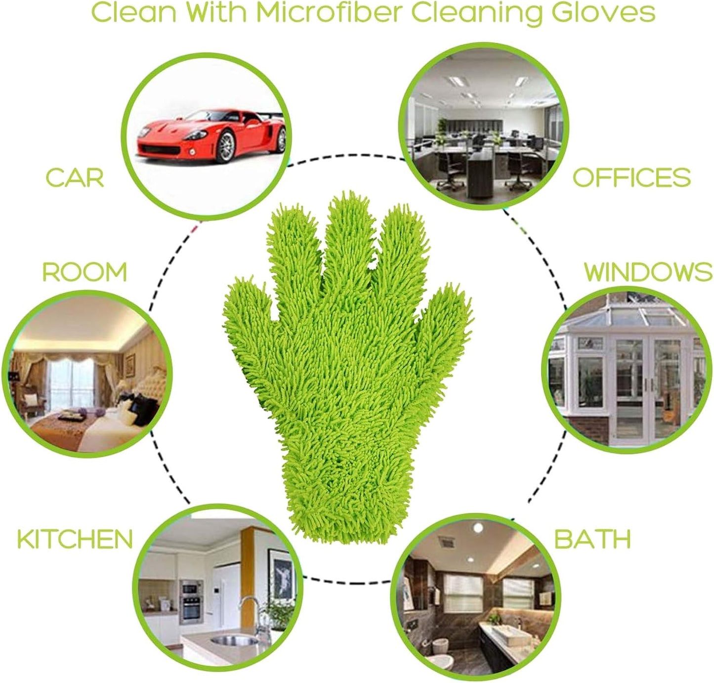 Guantes microfibra limpieza coche ventanas 2pzas verde
