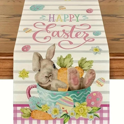 Camino de mesa de Pascua 13 x 72 pulgadas con diseño de conejo y huevos