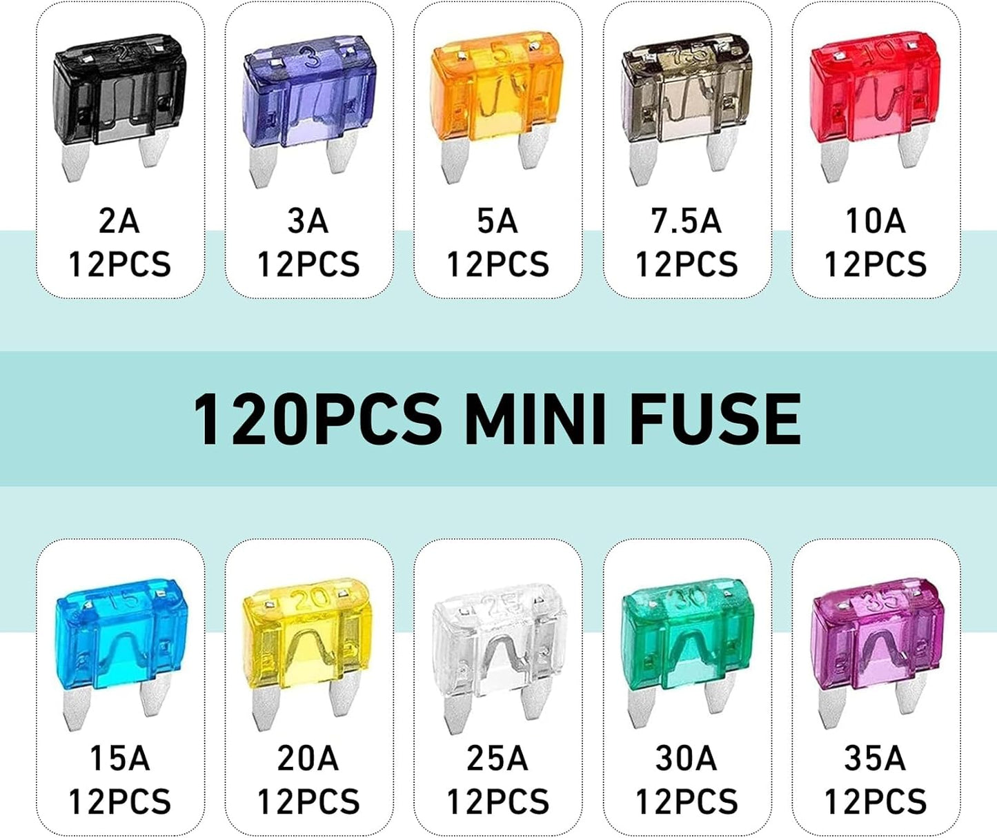 Kit 120 fusibles automotriz 2A-35A para coche, RV y motocicleta