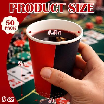 Paquete de 50 vasos de papel rojos y negros 9 oz para fiesta
