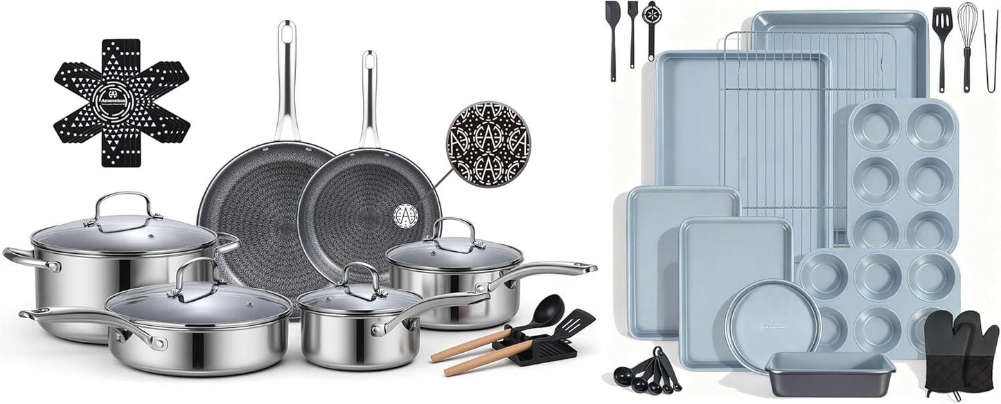 Set 17 Pzas Utensilios Antiadherente Acero Inox Moldes Hornear