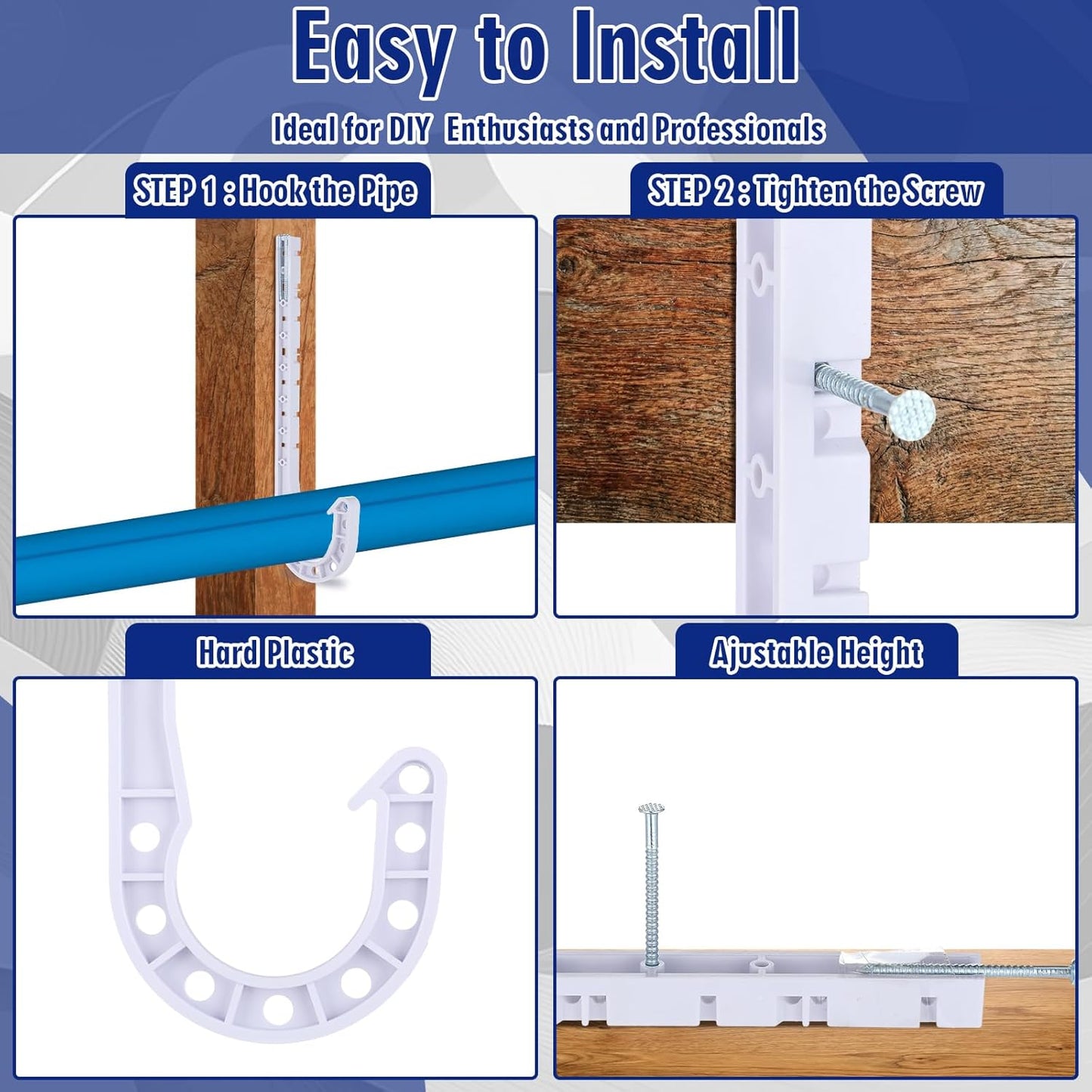 10 Ganchos Tubo PVC 1-1/2pulg Soporte Ajustable