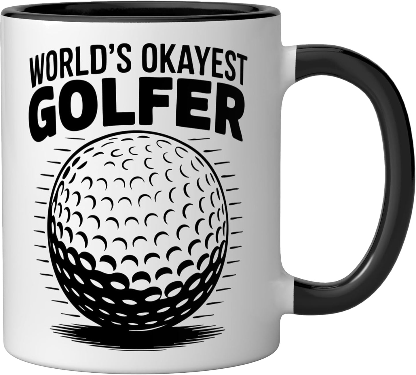 Taza de cerámica con bola de golf humorística negra/blanca