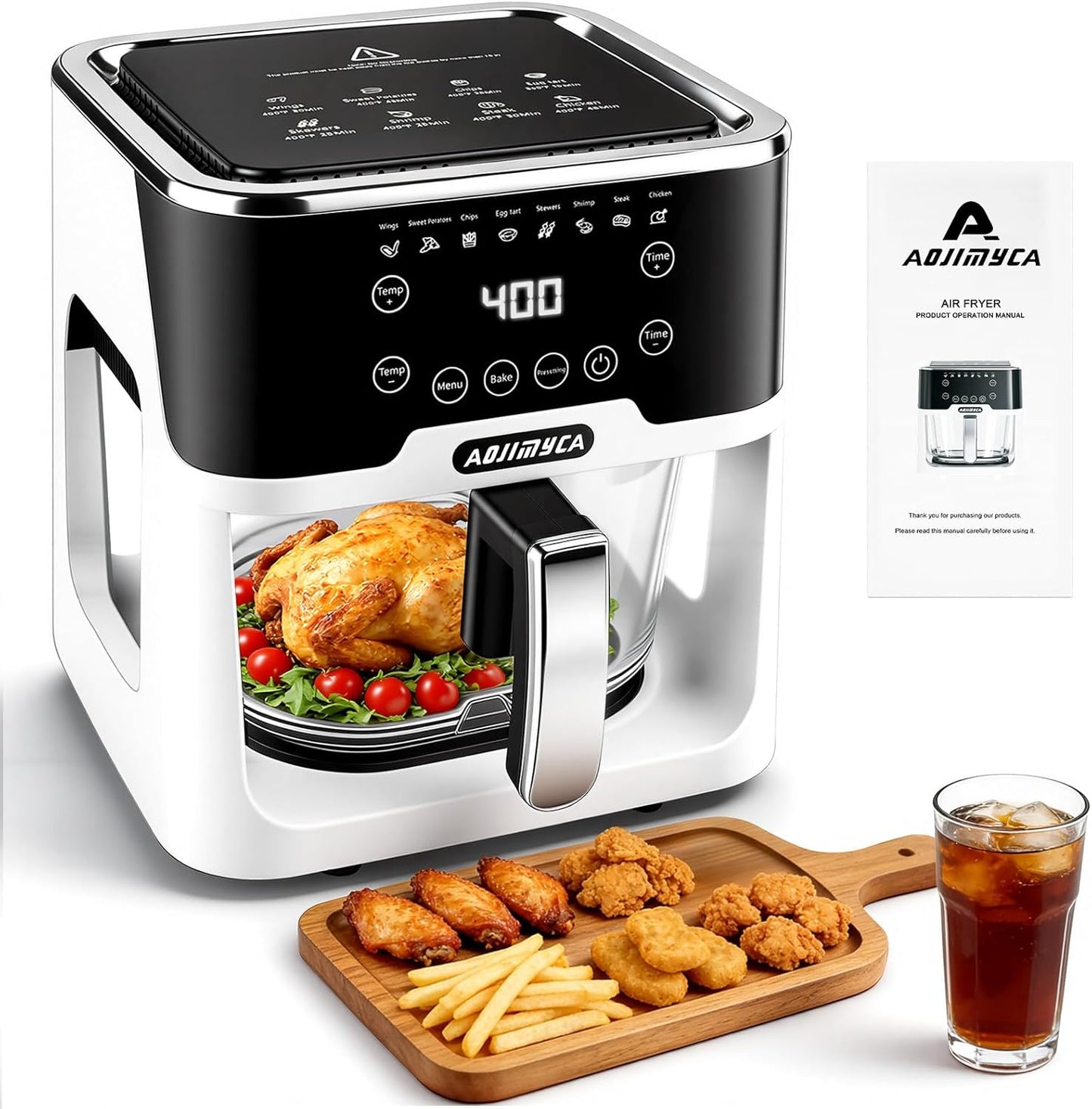 Freidora aire vidrio 6qt ajustable con proteccion