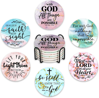 6 Pzas Posavasos Cerámica Cristiana Con Soporte Versículo Bíblico
