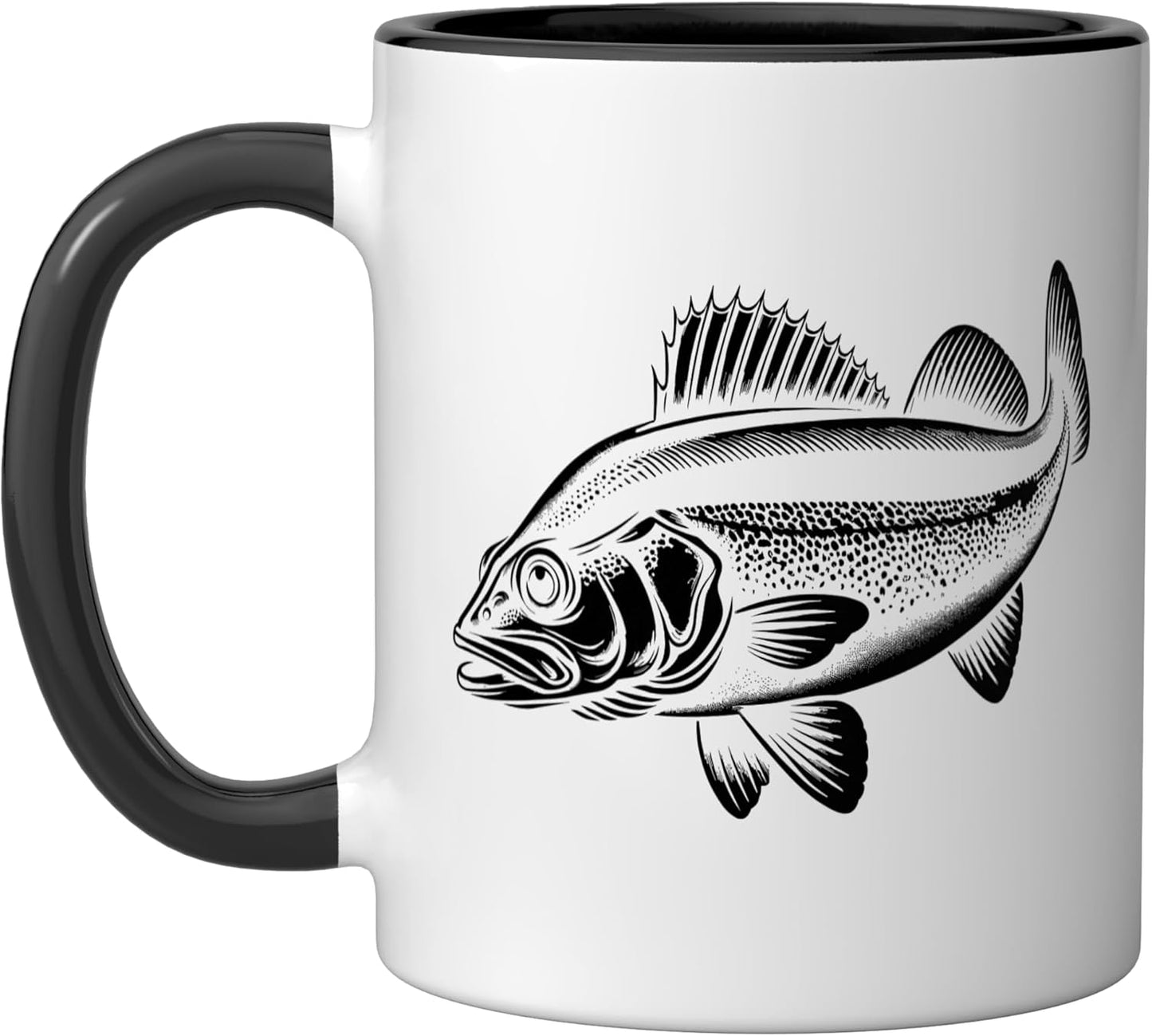 Taza Cerámica Pescador Walleye Negro/Blanco
