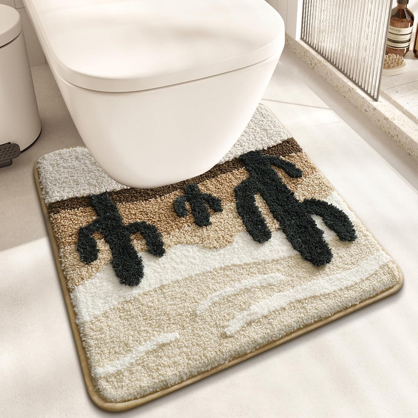 Tapete inodoro forma U microfibra antideslizante marrón beige