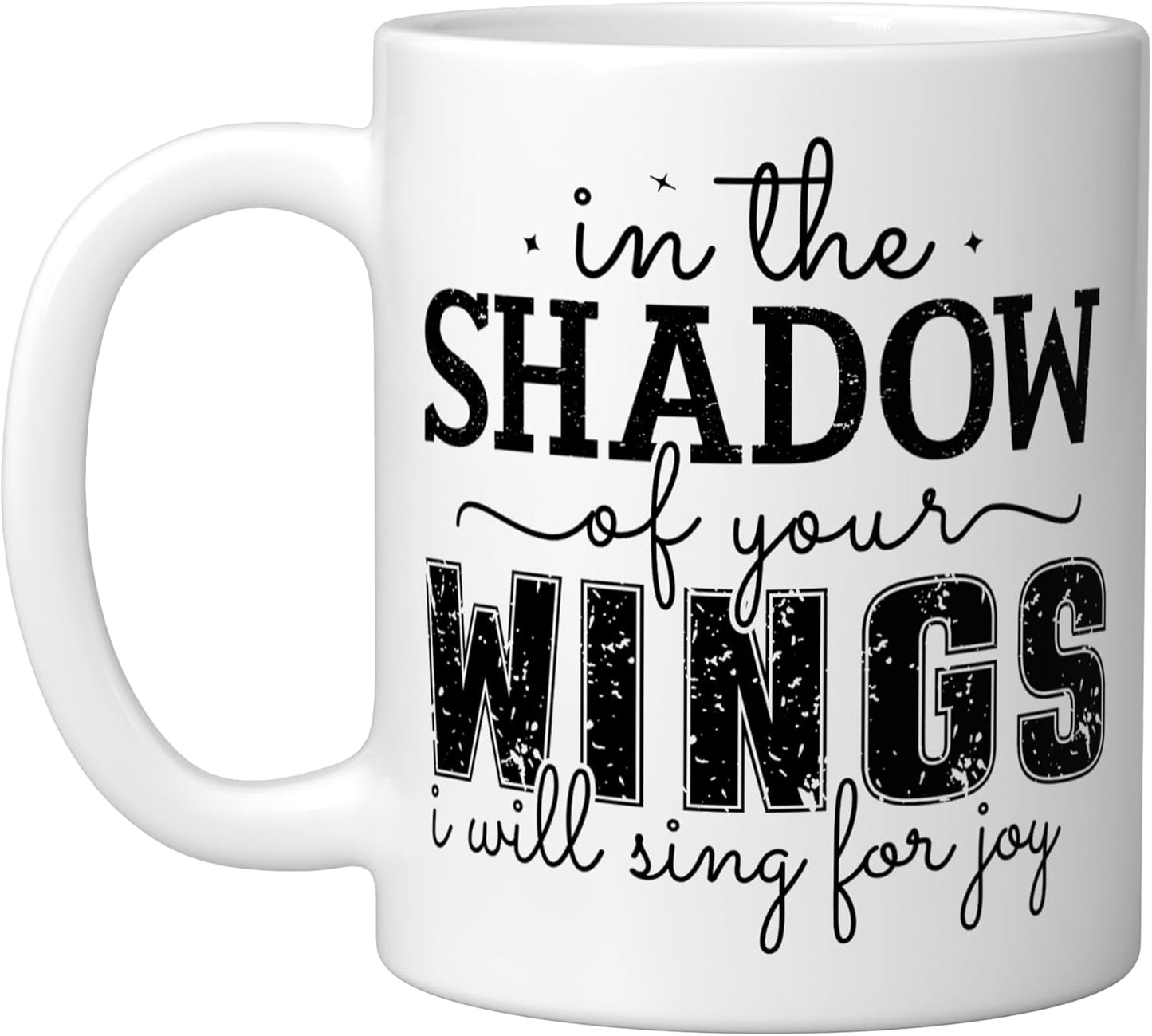 Taza Cerámica Frase Bíblica Sombras de Tus Alas Blanco