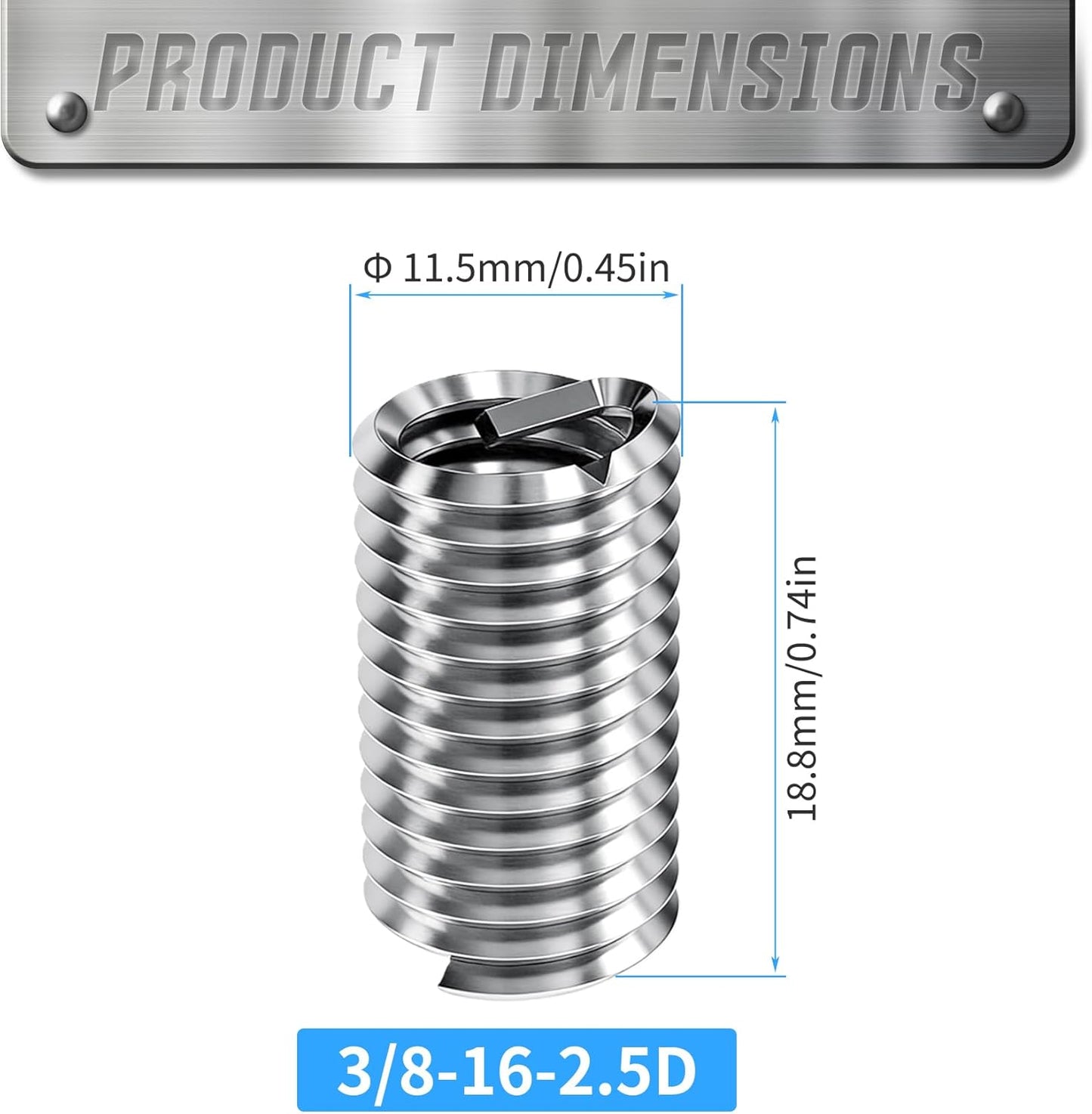 Kit 10 Pzas Insertos Rosca 3/8-16 UNC Acero Inox 304