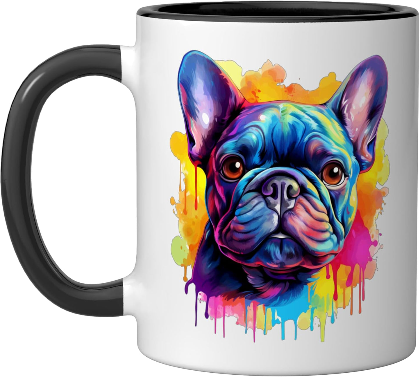 Taza cerámica arte acuarela perro bulldog francés negro/blanco