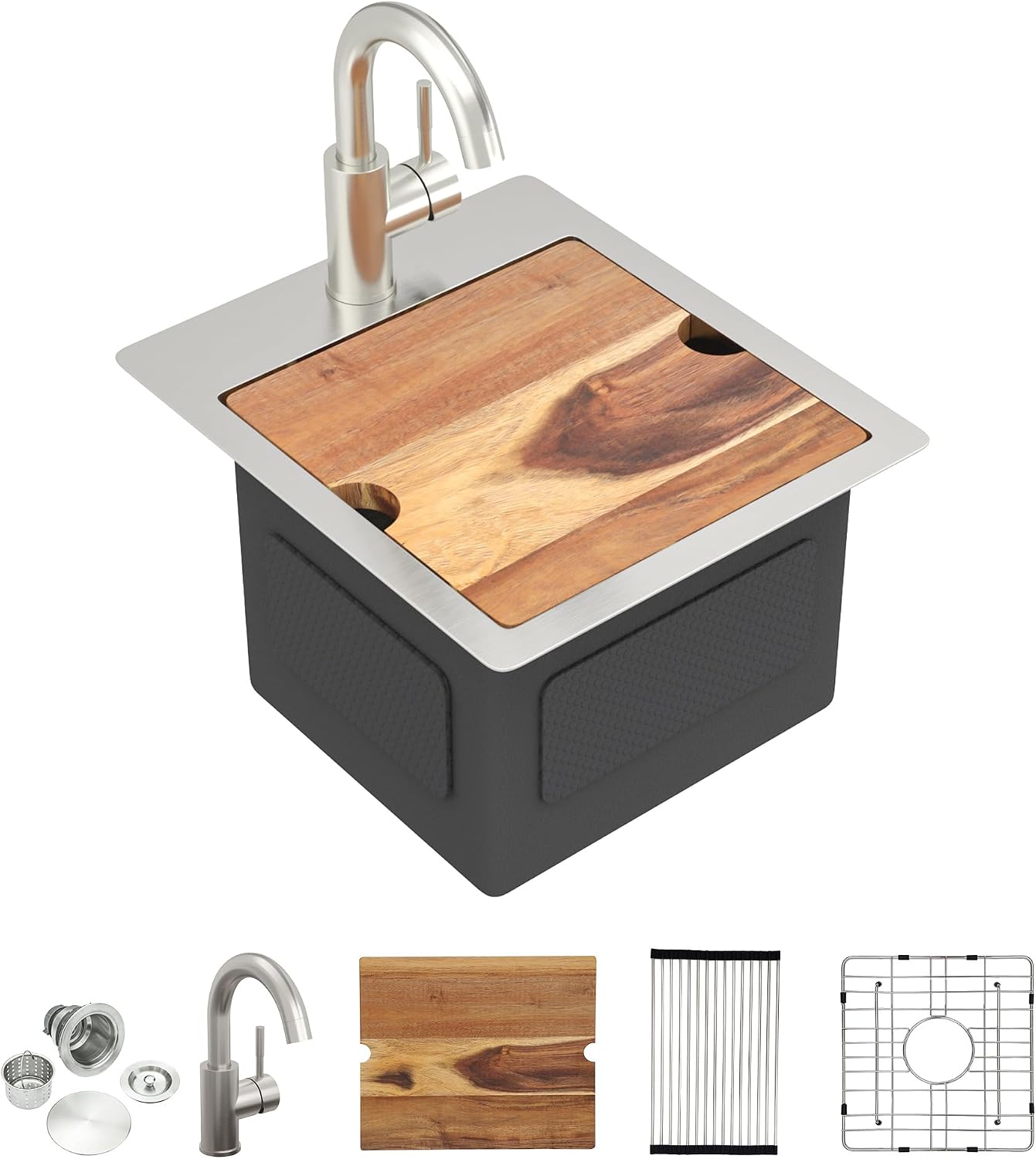Fregadero acero inox 304 13x15pulg con grifo para cocina
