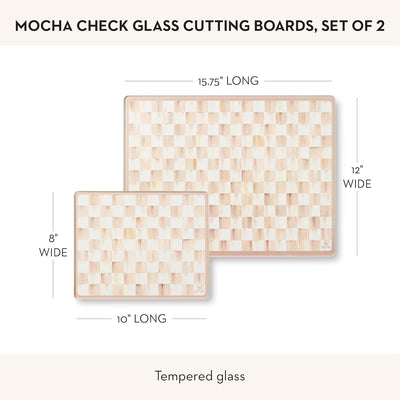 Set 2 Tablas Cortar Vidrio Templado Cuadros Marrón y Blanco Moca