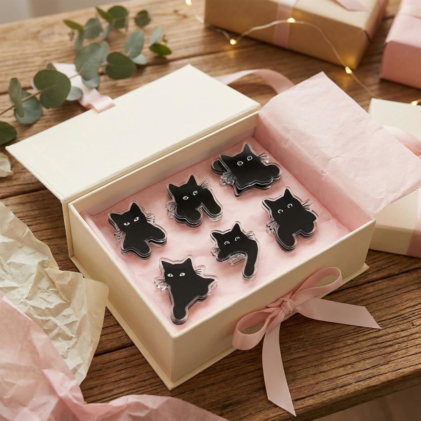 Pack 12 clips magnéticos forma gato para nevera