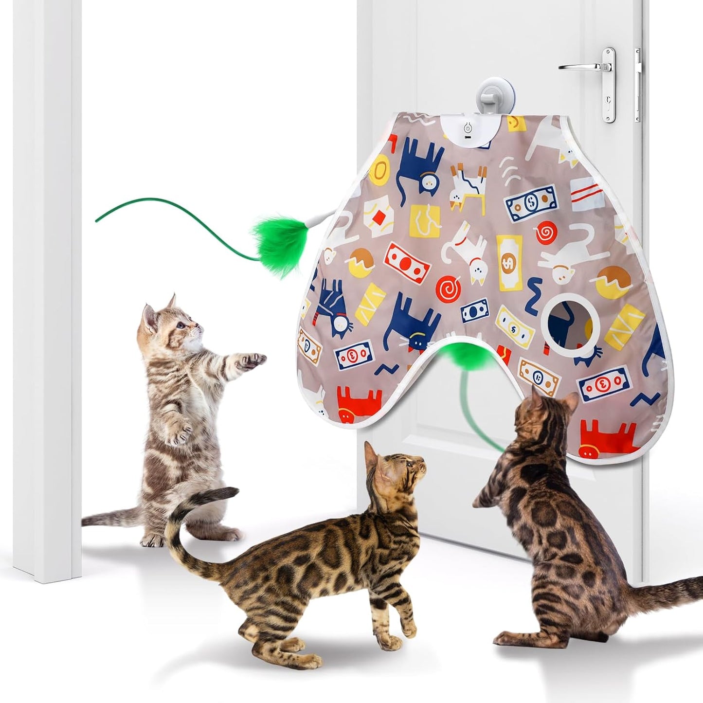 Juguetes interactivos para gatos con plumas ocultas rosa