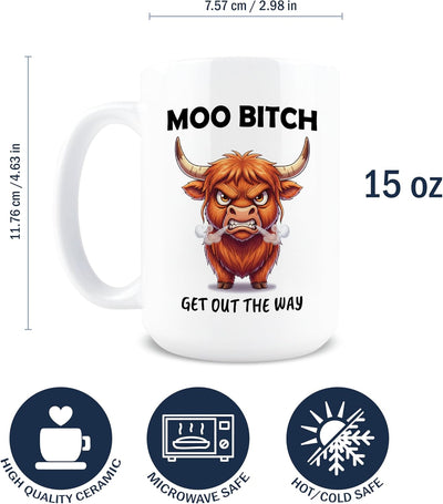 Taza de café Moo Bitch de cerámica 15 oz, regalo para amantes de las vacas
