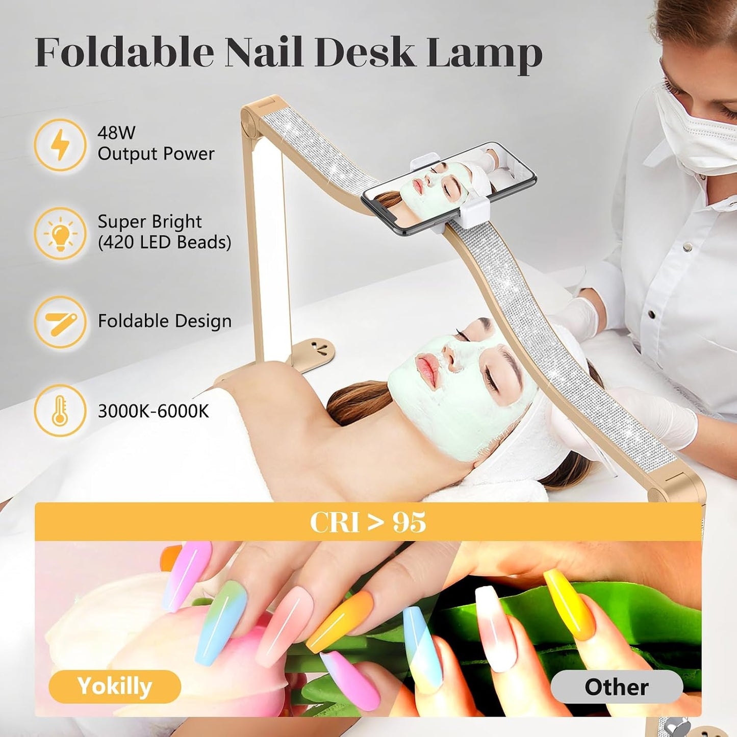 Lámpara escritorio LED plegable brillo continuo dorado