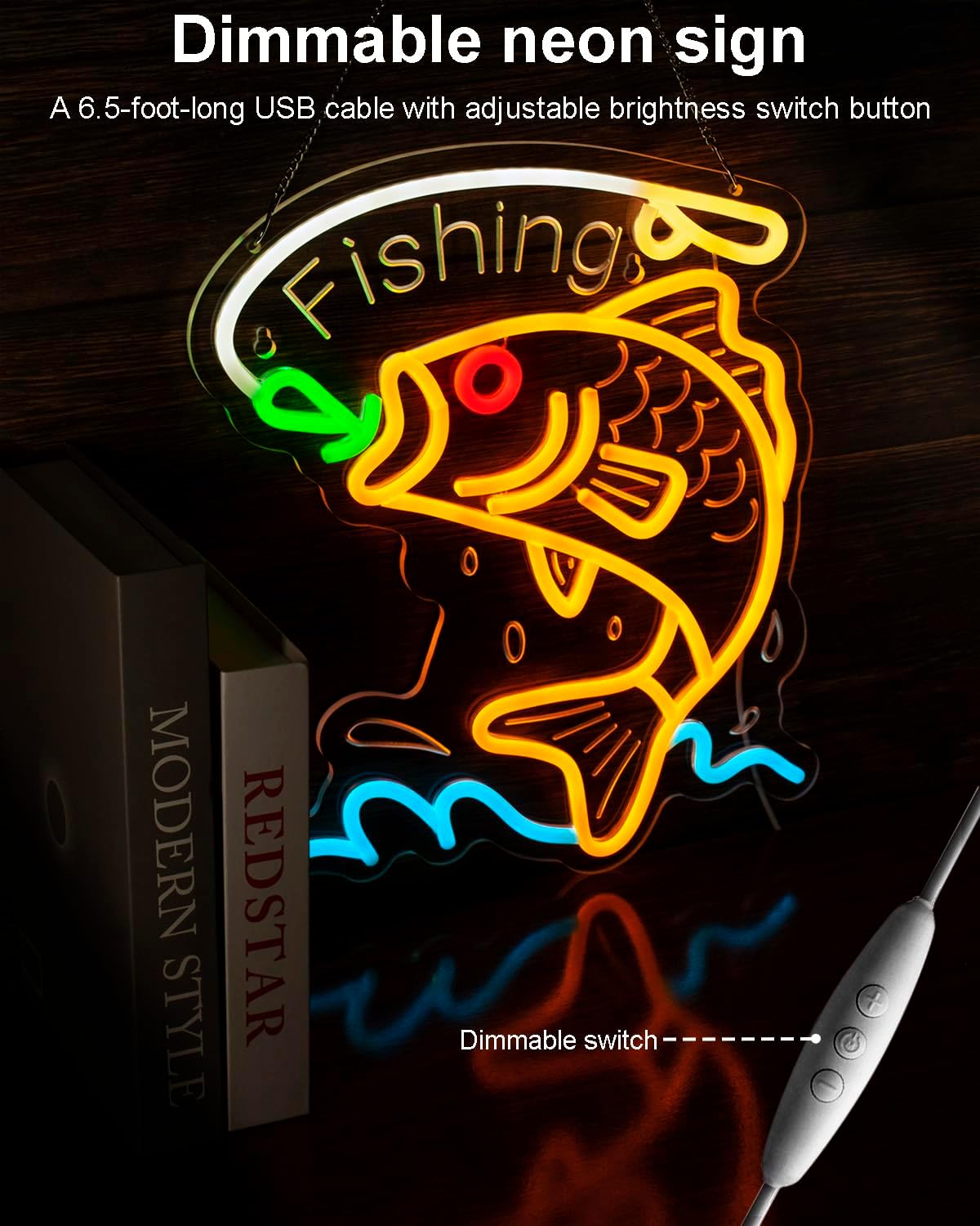 Letrero neón pesca LED USB para tienda yate garaje