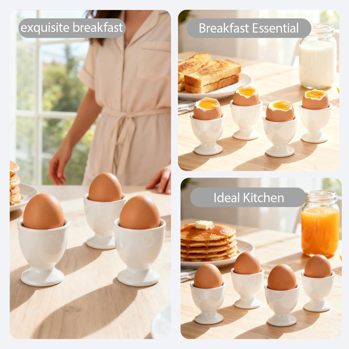 Soporte de cerámica para huevos, juego de 4 tazas para huevos duros