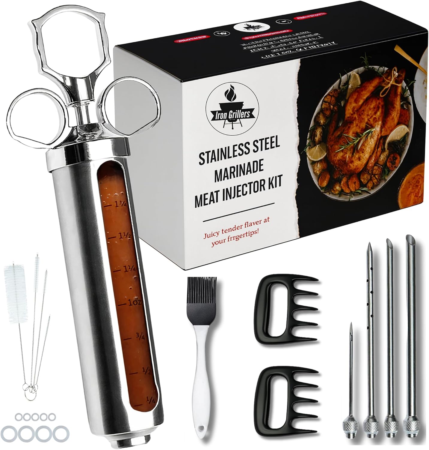Kit jeringa inyector carne ahumar asar 2oz acero inox