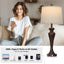 Lámpara mesa marrón 30pulg control táctil 3 vías USB