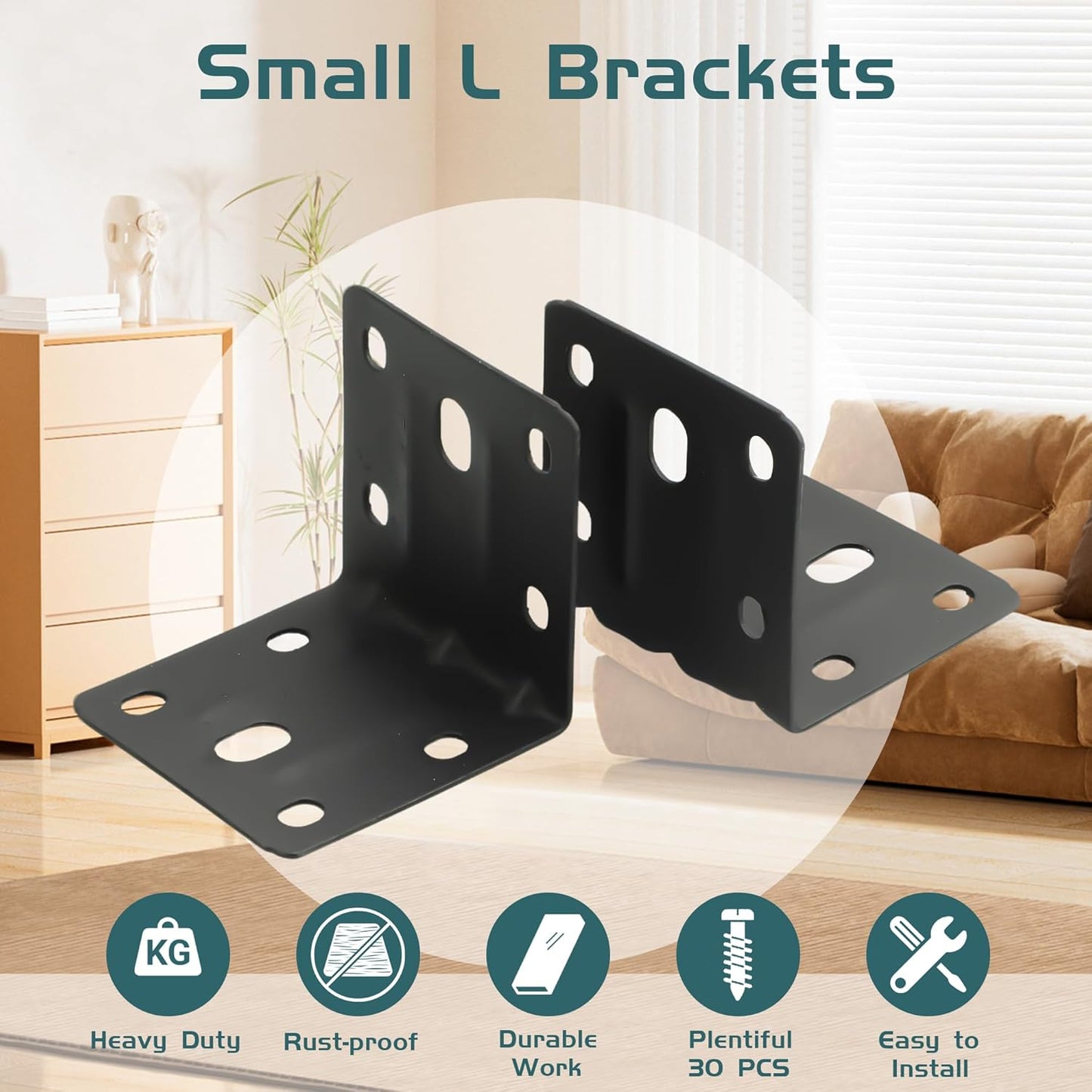 30 Soportes En L Negro Metal Resistente Para Muebles