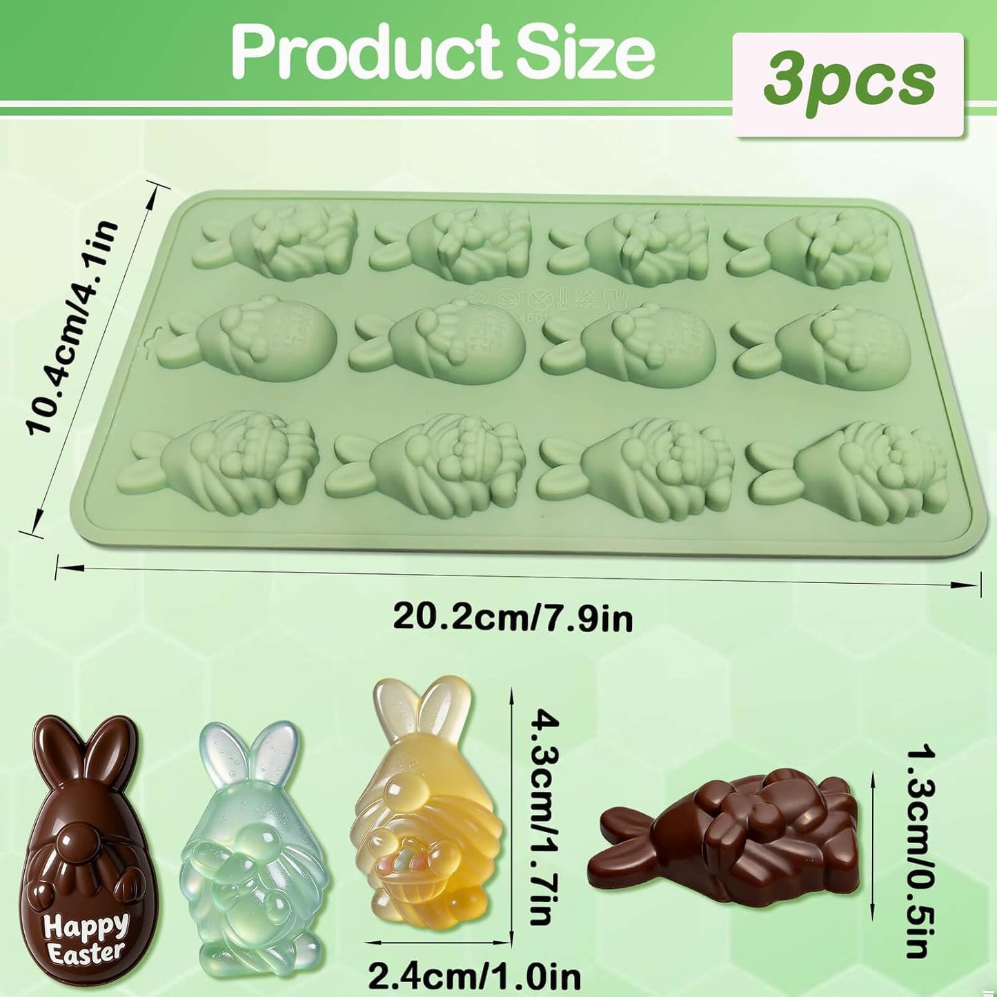 Moldes silicona 3D conejito Pascua 3 pzas antiadherente