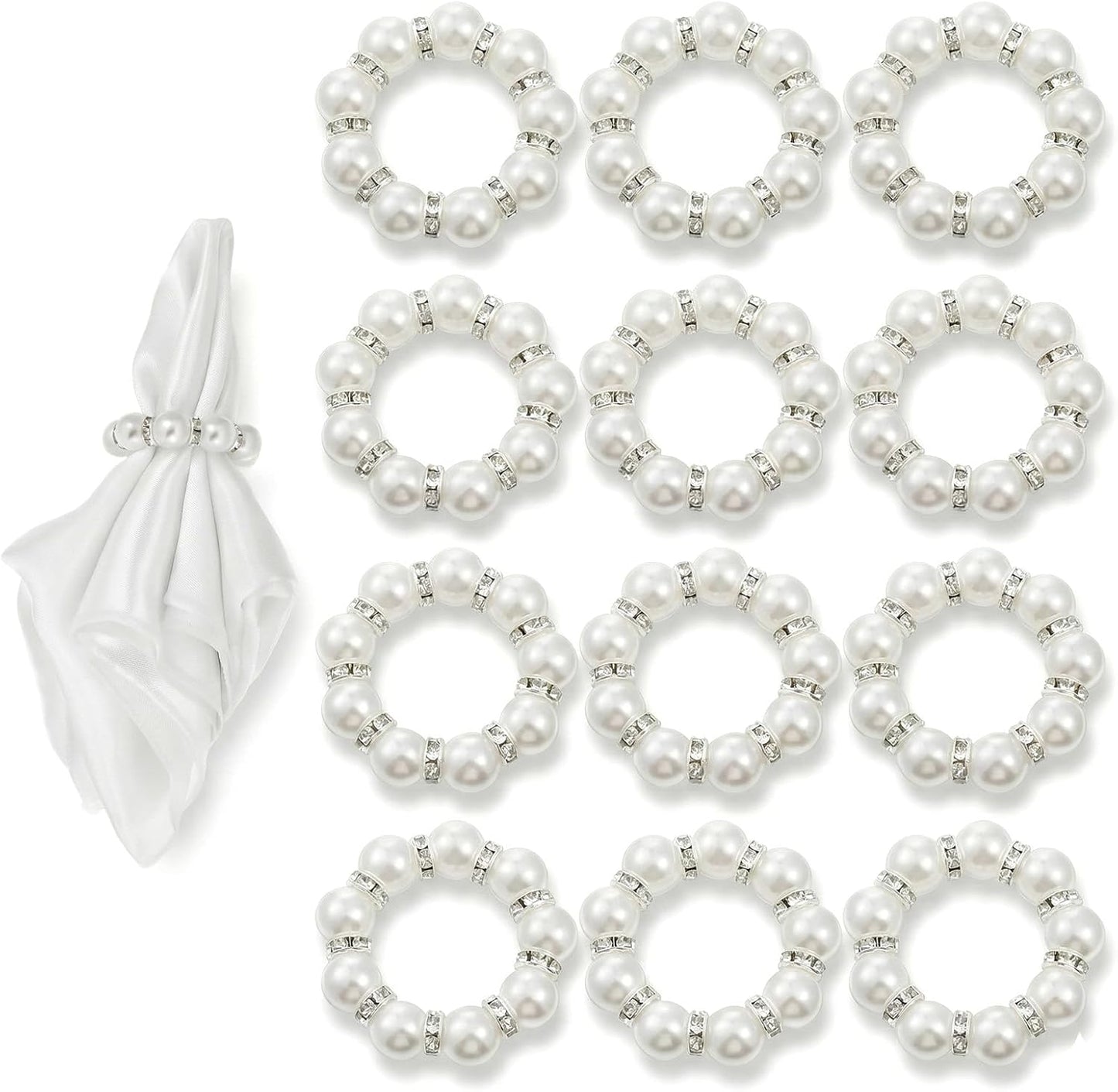 12 Servilleteros Perlas con Hebillas para Mesa Boda