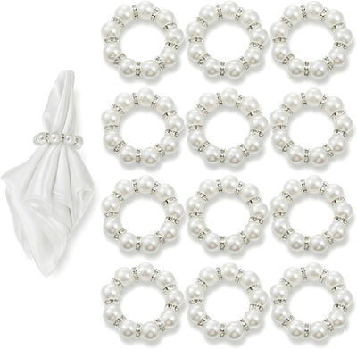12 Servilleteros Perlas con Hebillas para Mesa Boda