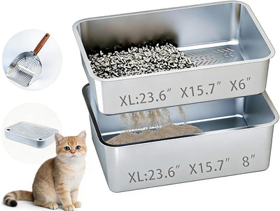 Caja arena acero inox doble capa para gatos 23.6x15.7pulg