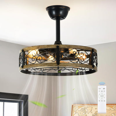 Ventilador techo enjaulado 19pulg con luz 6 vel y temporizador