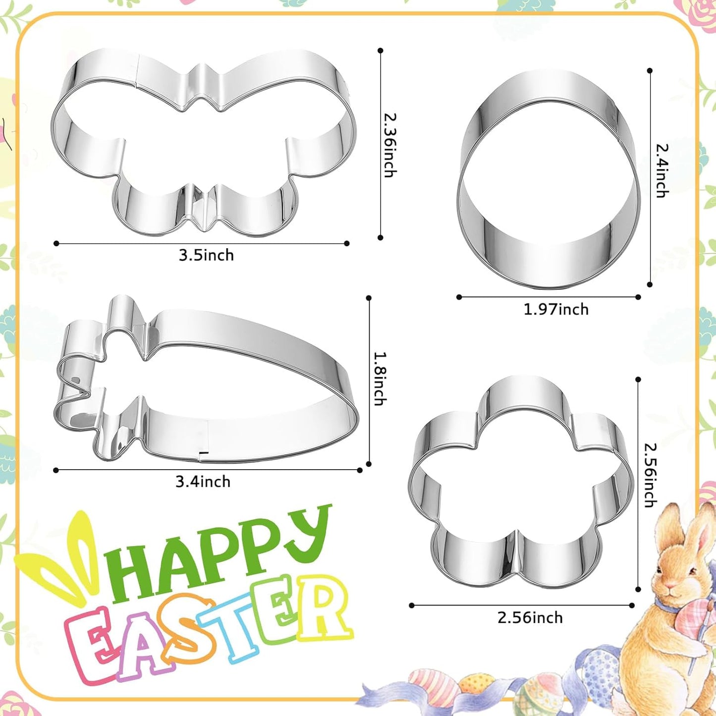 Juego de 7 piezas cortador de galletas Pascua huevos zanahoria conejo flor mariposa pollo acero inoxidable