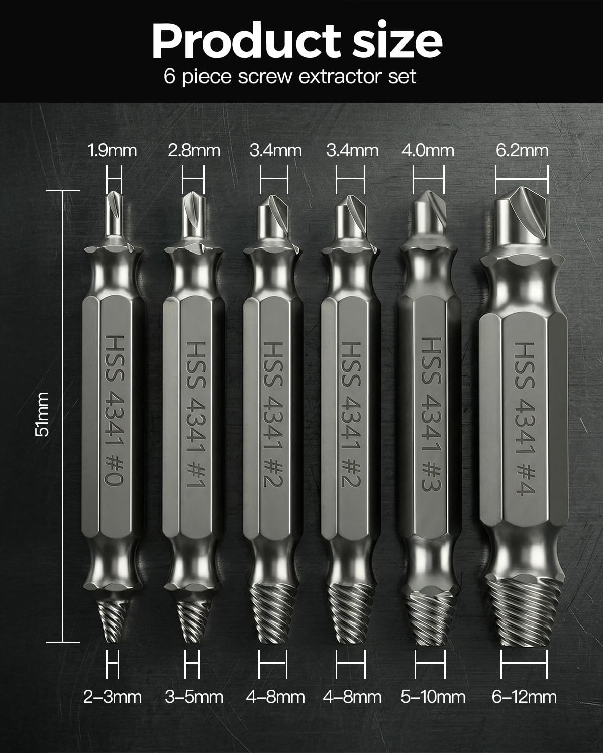 Kit extractor de tornillos y tuercas con estuche