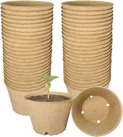 50 Macetas Turba 4pulg Biodegradables con Agujeros Drenaje