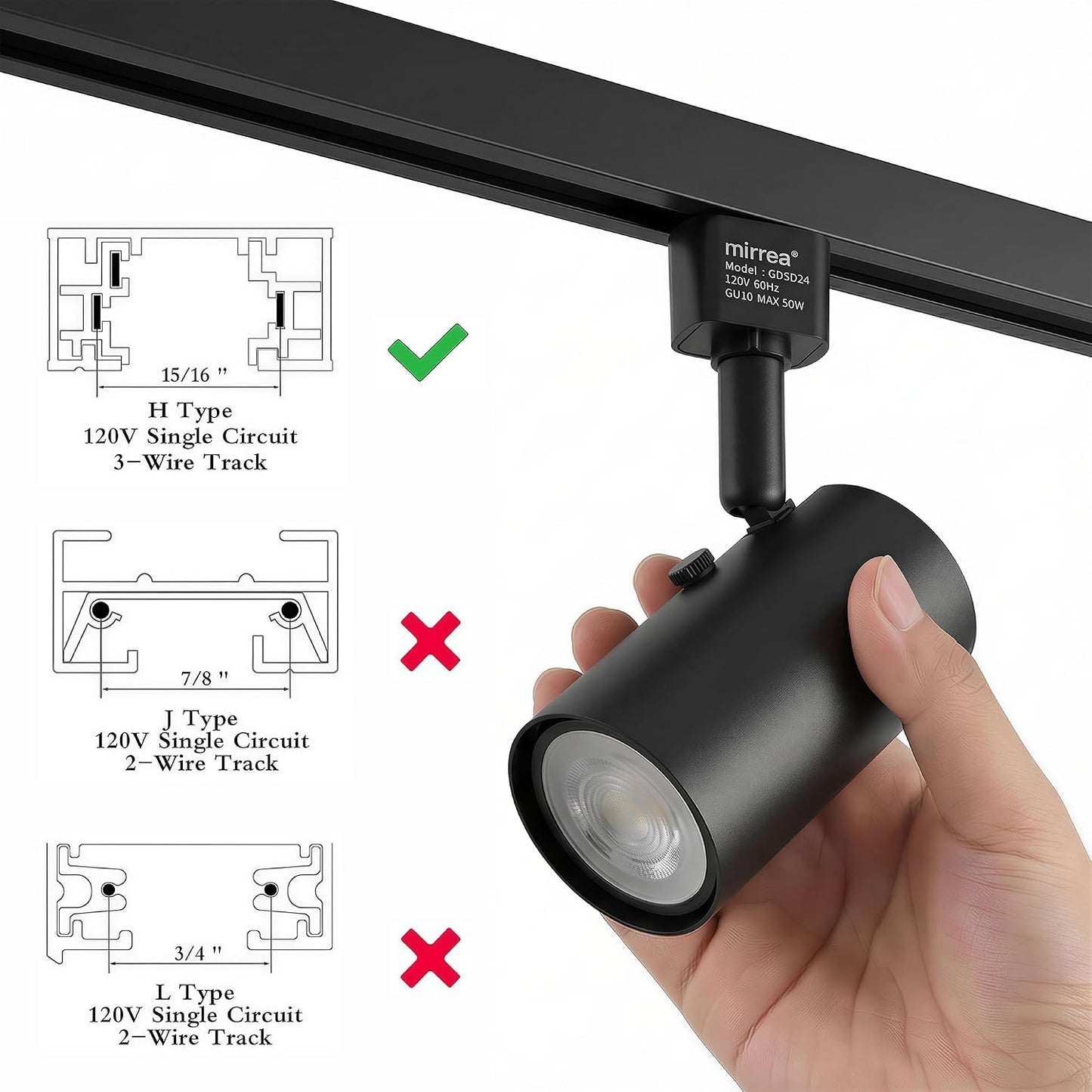 Adaptador H Type a GU10 3 Pzas Luz Ajustable Negro
