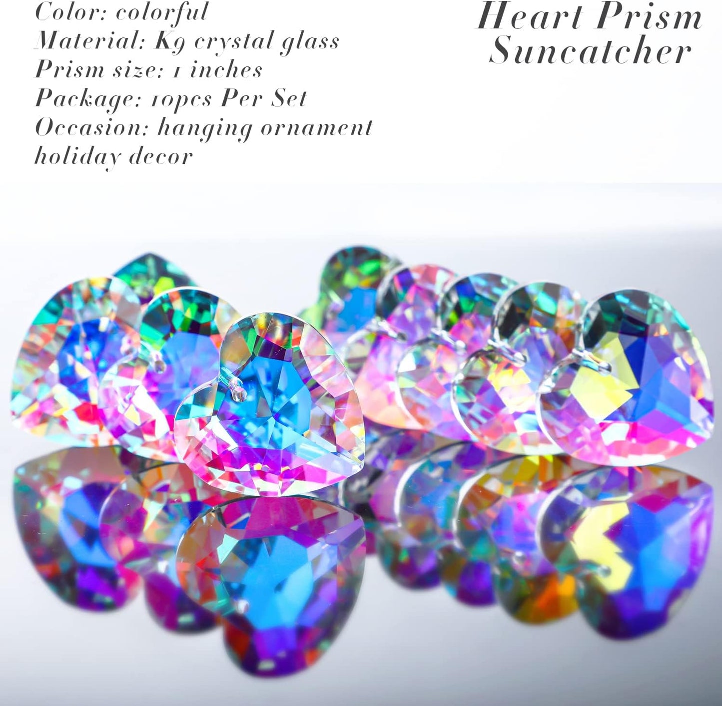 12 Pzas Atrapasueños Cristal Corazón Prisma 27mm