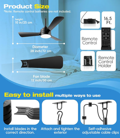 Ventilador techo enchufable 28pulg luz LED 3CCT reversible